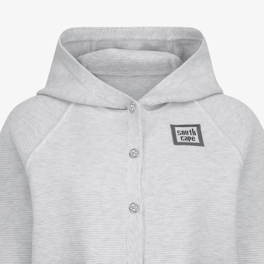 사우스케이프 여성 배색 로고 후드 니트 가디건_라이트 그레이