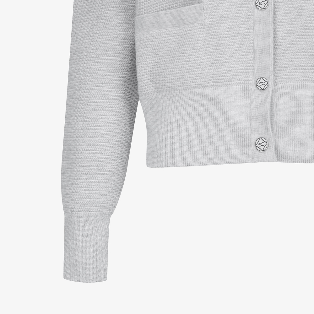 사우스케이프 여성 배색 로고 후드 니트 가디건_라이트 그레이