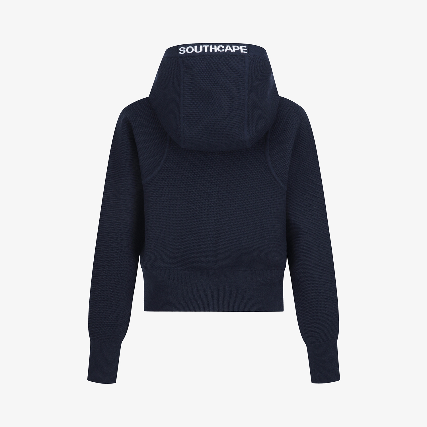 사우스케이프 여성 배색 로고 후드 니트 가디건_네이비
