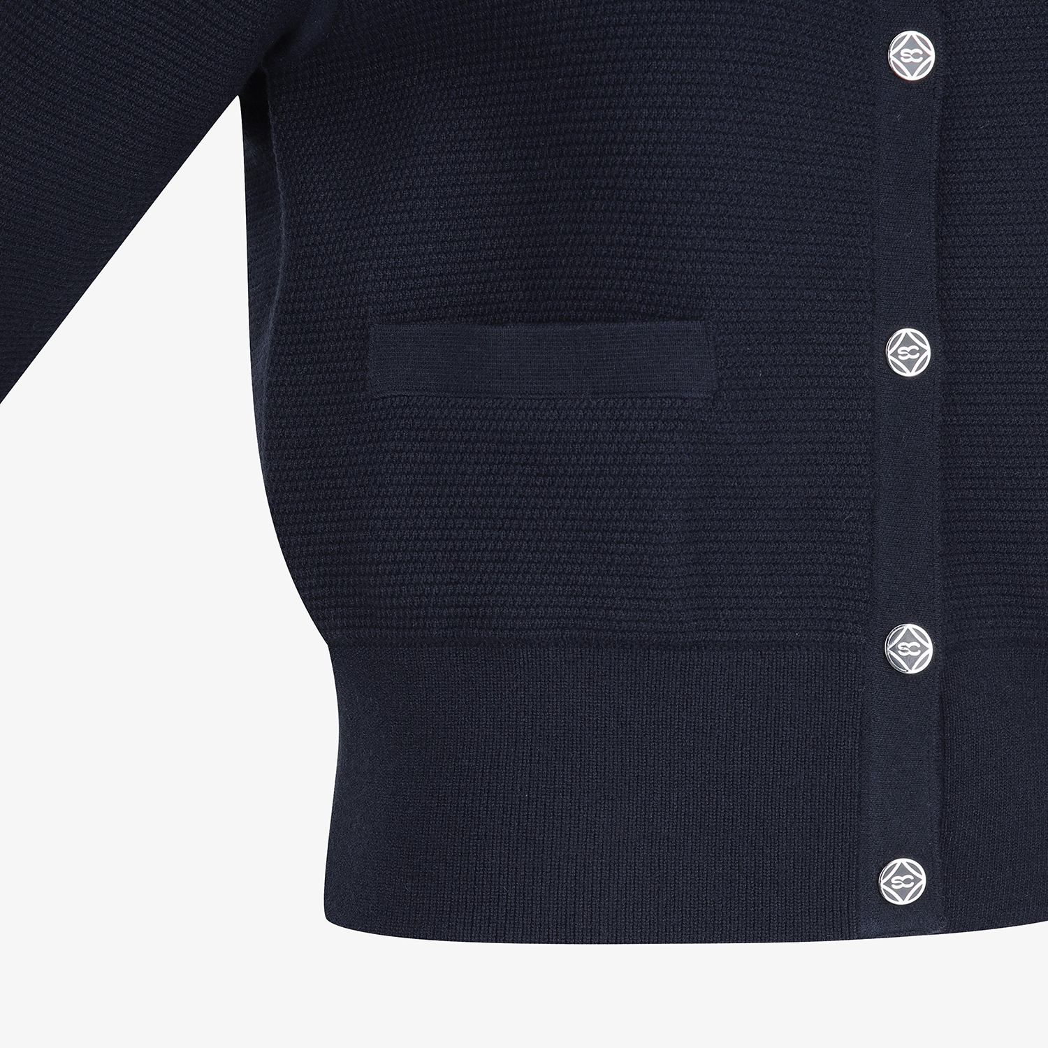 사우스케이프 여성 배색 로고 후드 니트 가디건_네이비