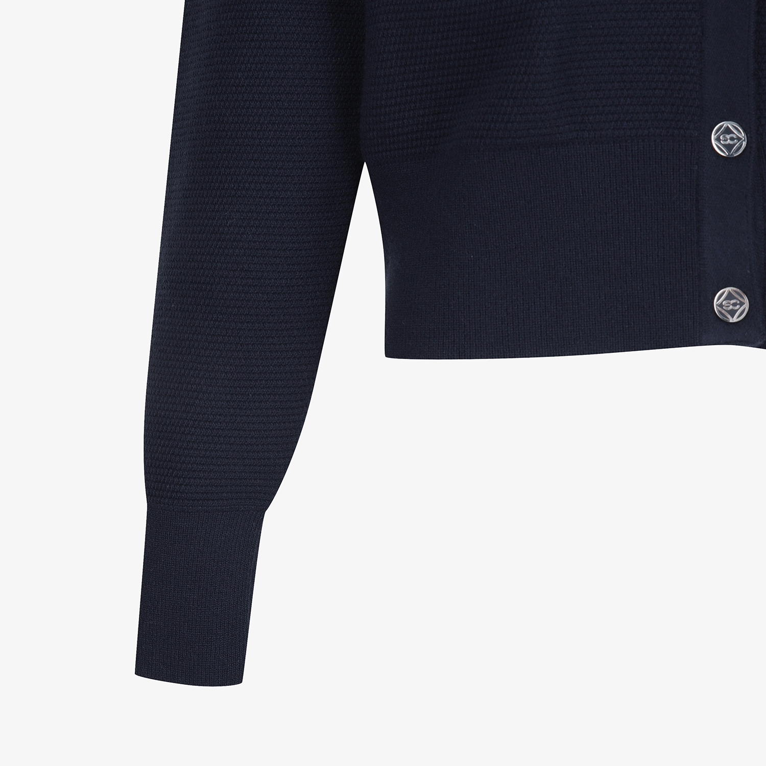 사우스케이프 여성 배색 로고 후드 니트 가디건_네이비