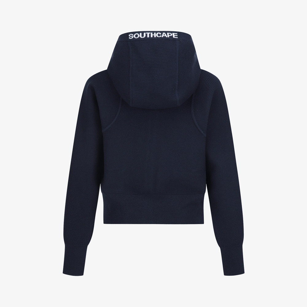 사우스케이프 여성 배색 로고 후드 니트 가디건_네이비