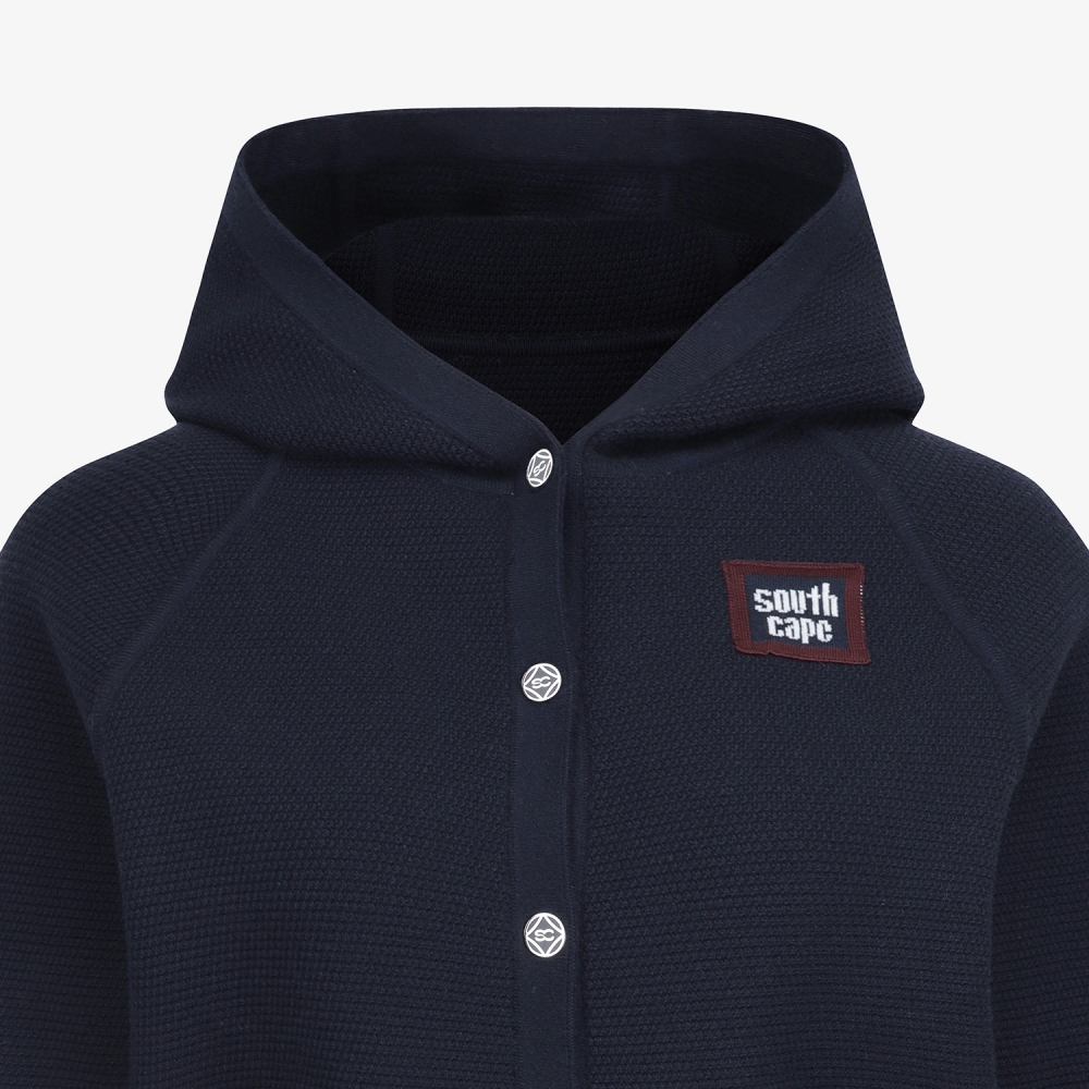 사우스케이프 여성 배색 로고 후드 니트 가디건_네이비