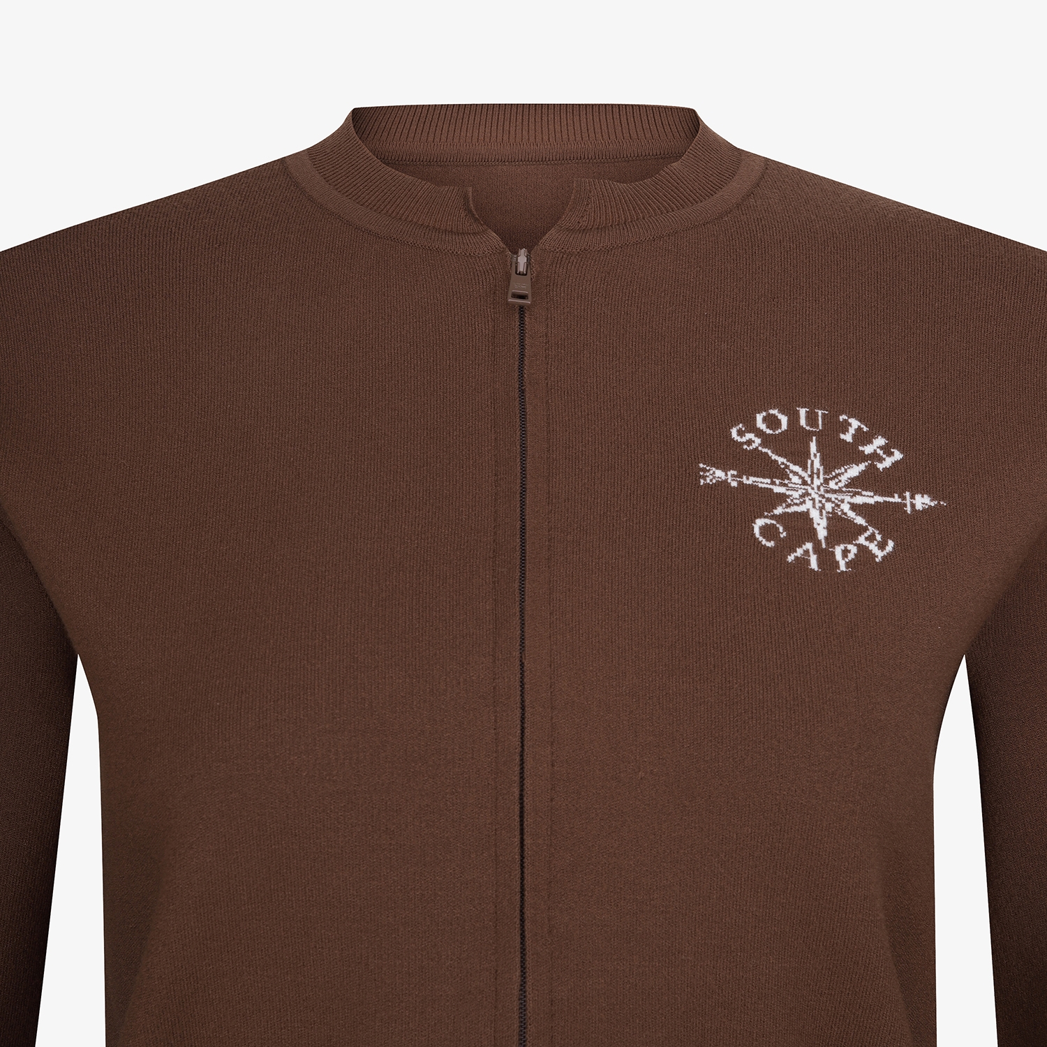 여성 사우스크로스 니트 하프넥 집업 가디건_브라운