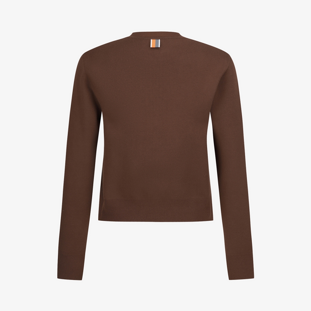 여성 사우스크로스 니트 하프넥 집업 가디건_브라운