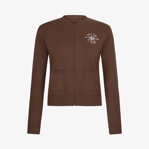 여성 사우스크로스 니트 하프넥 집업 가디건_브라운