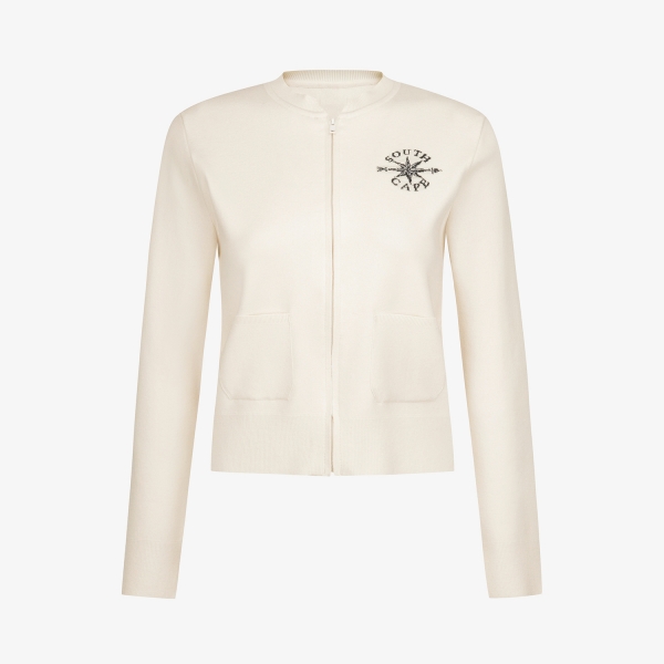 여성 사우스크로스 니트 하프넥 집업 가디건_크림