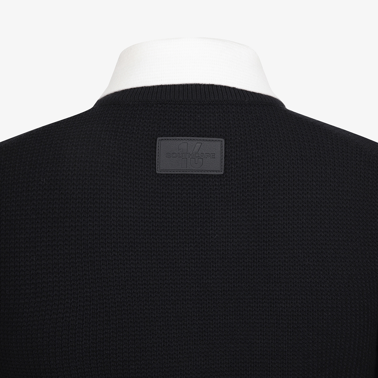 여성 사우스크로스 배색 카라 니트 집업 가디건_블랙