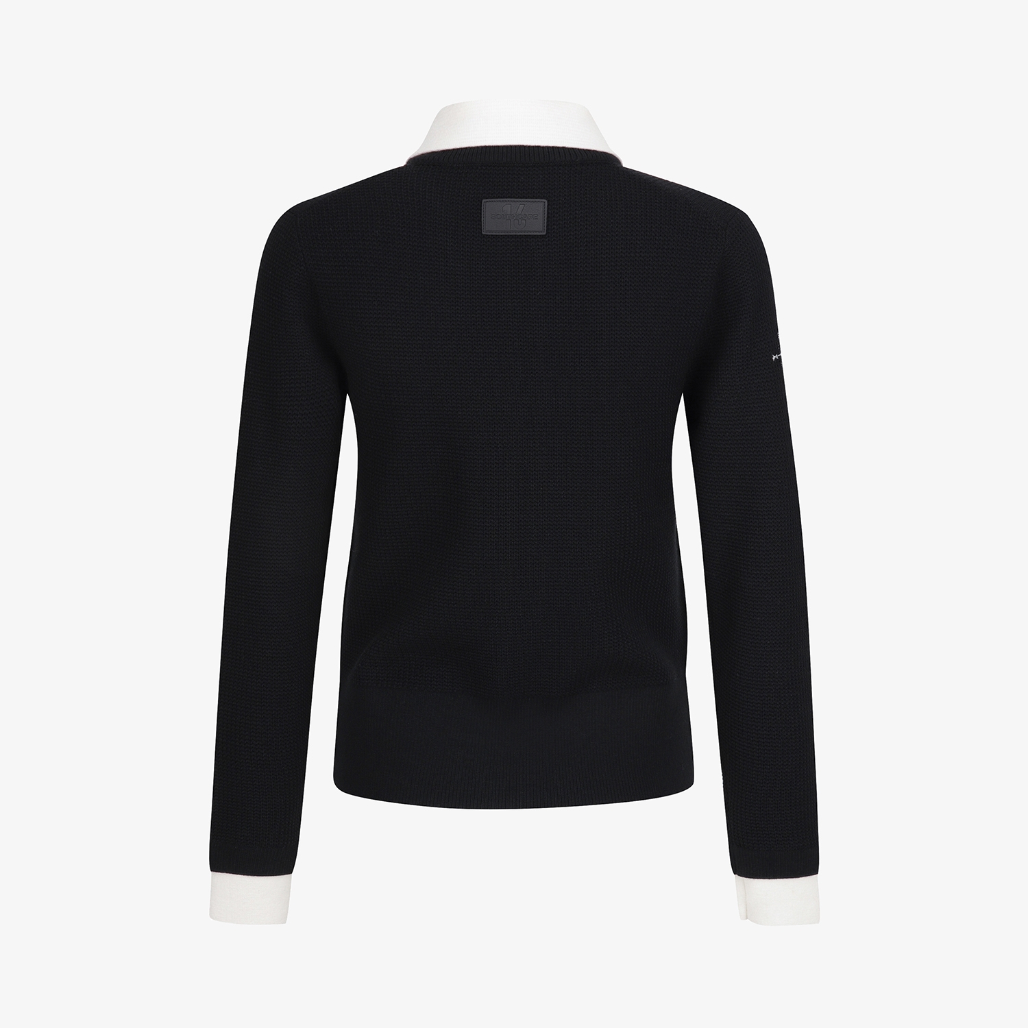 여성 사우스크로스 배색 카라 니트 집업 가디건_블랙