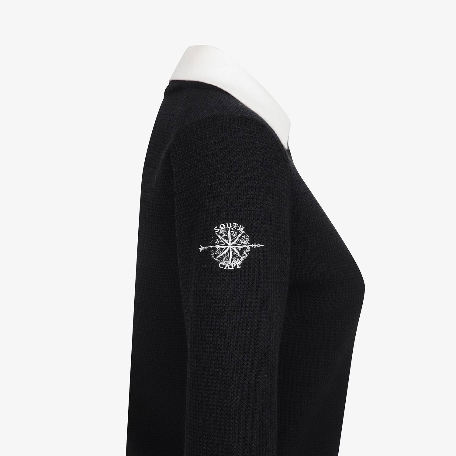 여성 사우스크로스 배색 카라 니트 집업 가디건_블랙