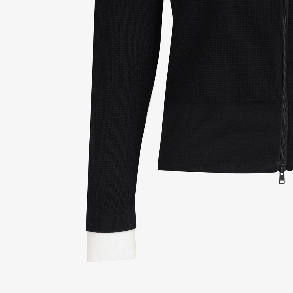 여성 사우스크로스 배색 카라 니트 집업 가디건_블랙