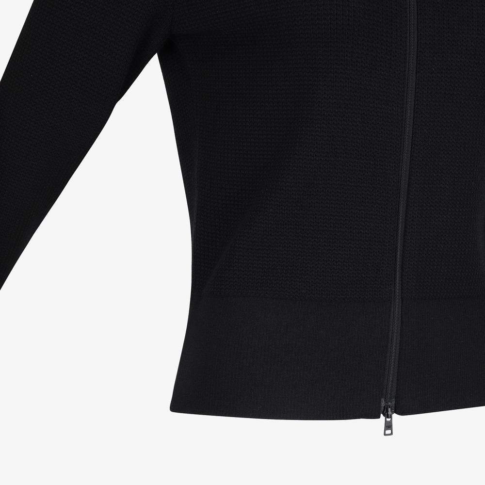 여성 사우스크로스 배색 카라 니트 집업 가디건_블랙