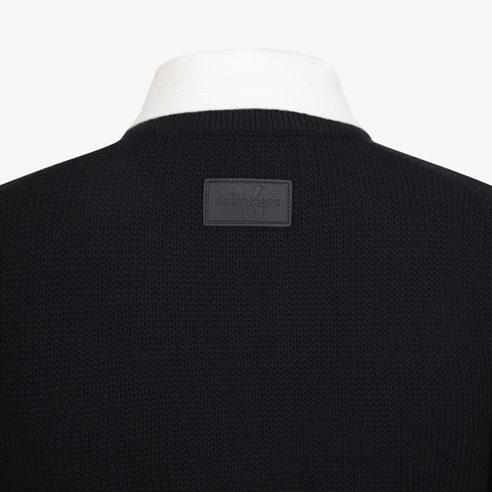 여성 사우스크로스 배색 카라 니트 집업 가디건_블랙