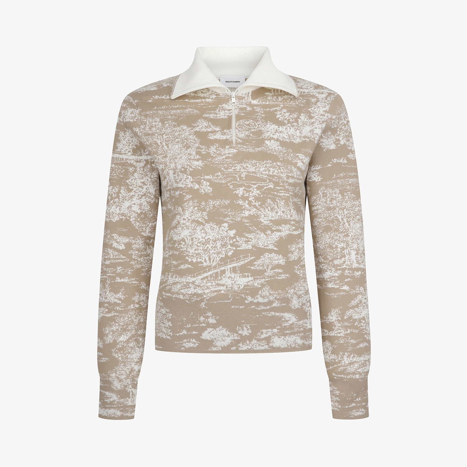 사우스케이프 여성 남해 헤리티지 카라 하프집 니트 풀오버_베이지