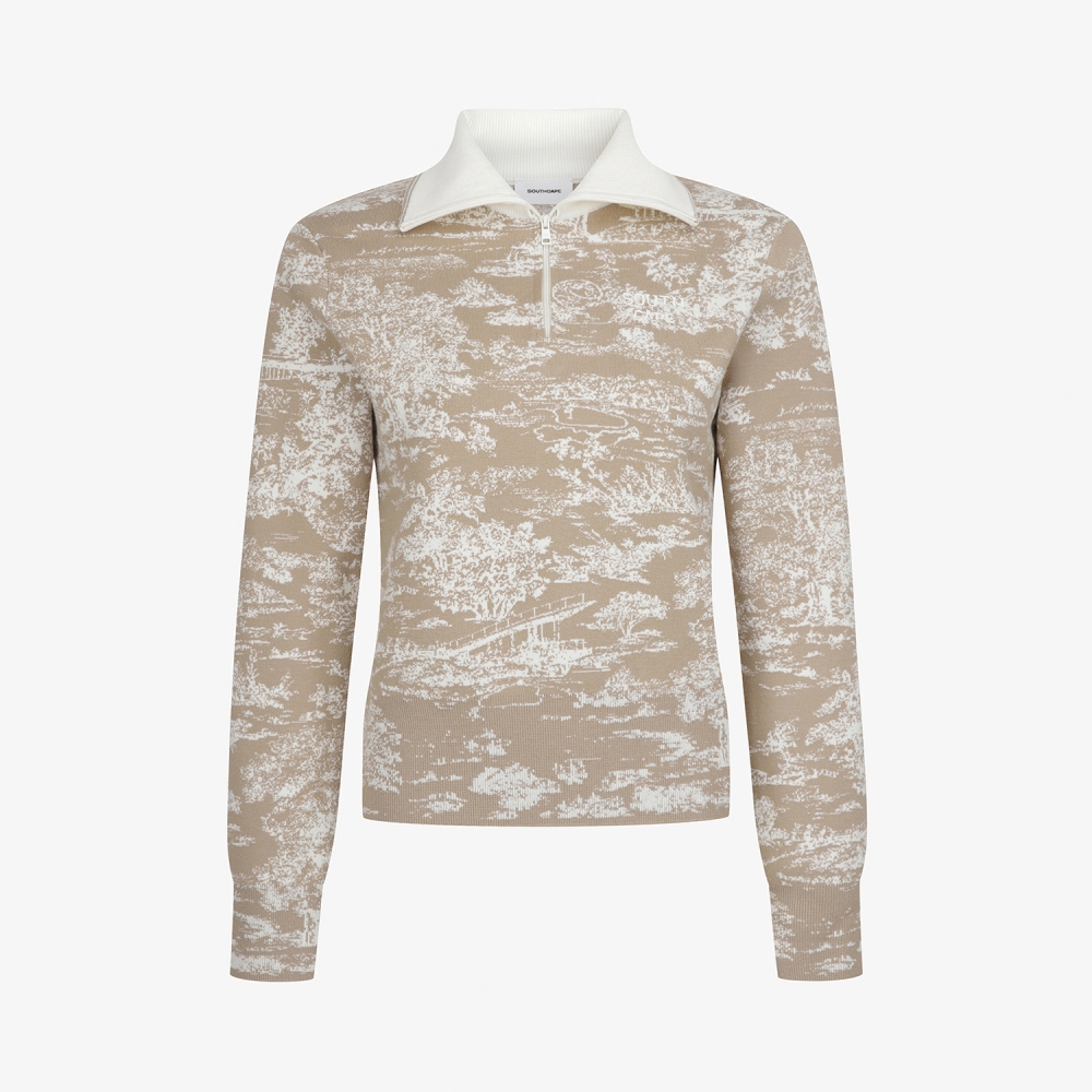 사우스케이프 여성 남해 헤리티지 카라 하프집 니트 풀오버_베이지