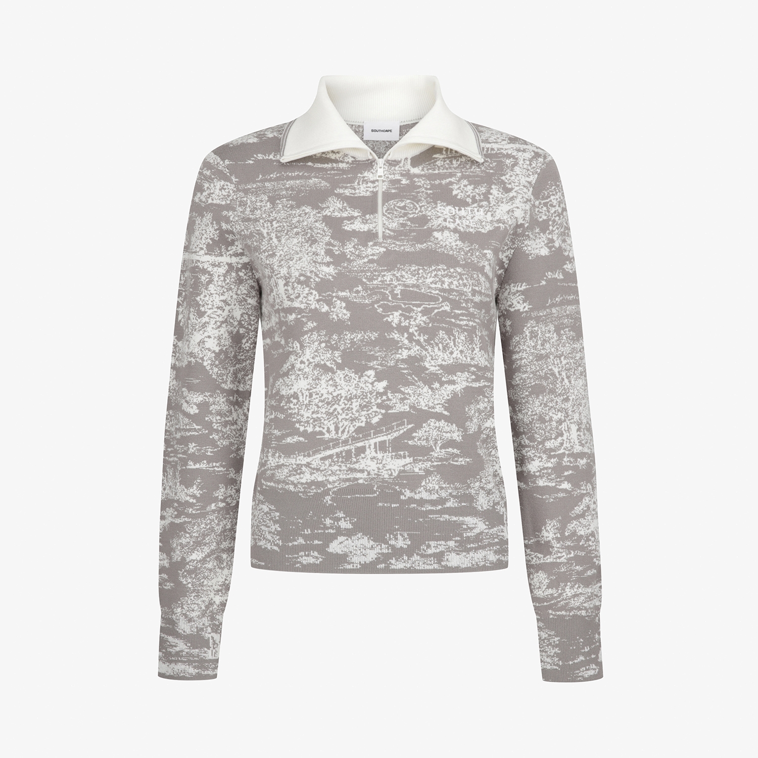 사우스케이프 여성 남해 헤리티지 카라 하프집 니트 풀오버_그레이