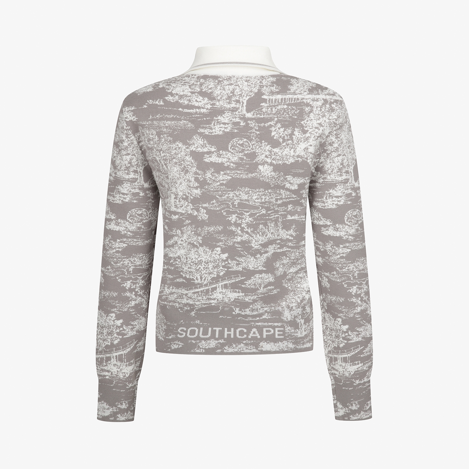 사우스케이프 여성 남해 헤리티지 카라 하프집 니트 풀오버_그레이