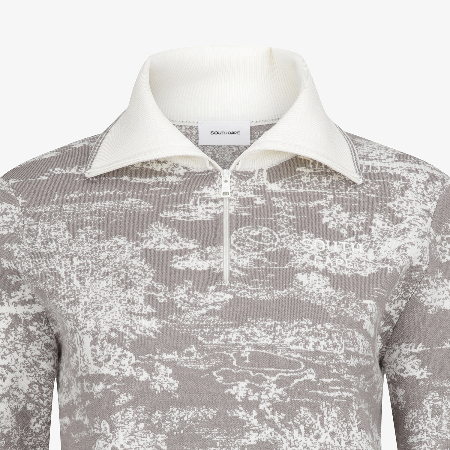 사우스케이프 여성 남해 헤리티지 카라 하프집 니트 풀오버_그레이