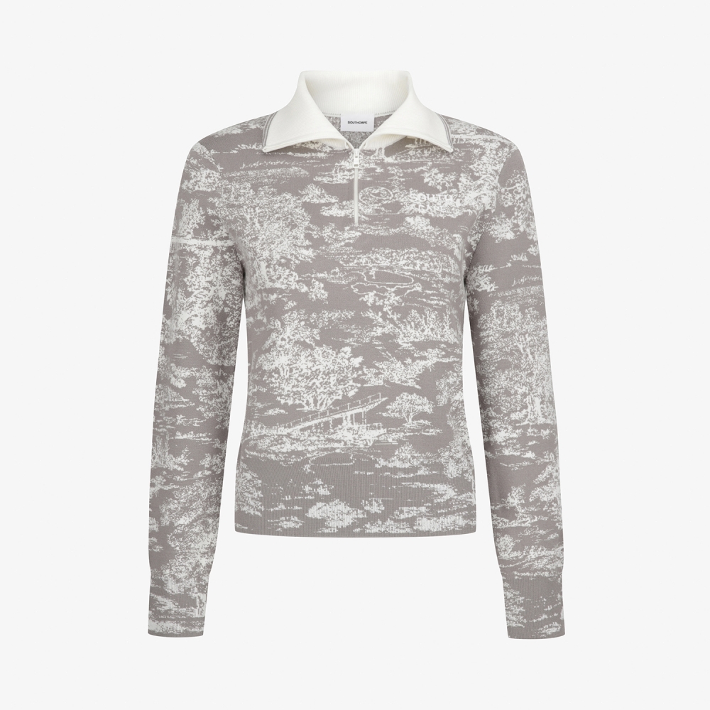 사우스케이프 여성 남해 헤리티지 카라 하프집 니트 풀오버_그레이