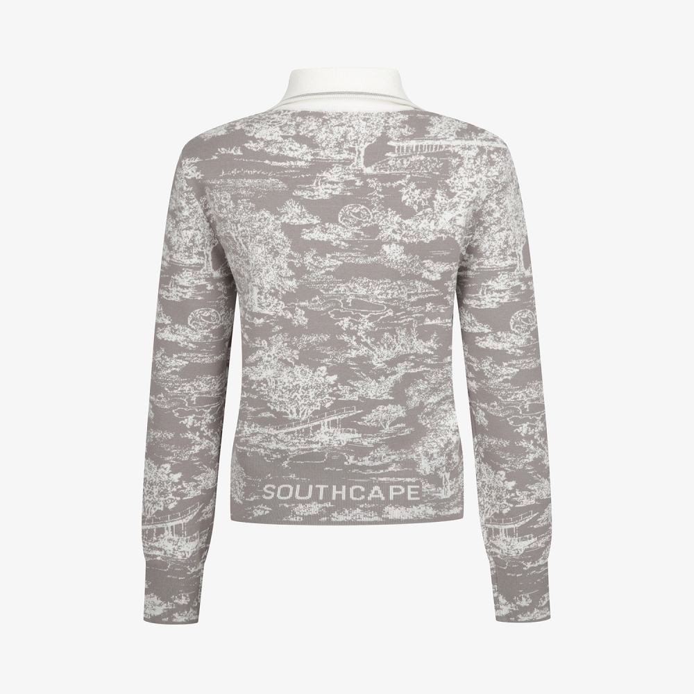 사우스케이프 여성 남해 헤리티지 카라 하프집 니트 풀오버_그레이