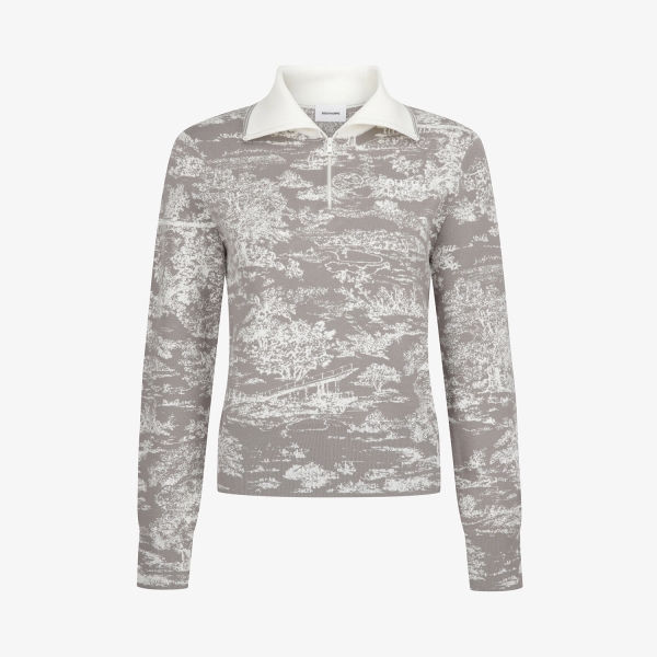 사우스케이프 여성 남해 헤리티지 카라 하프집 니트 풀오버_그레이