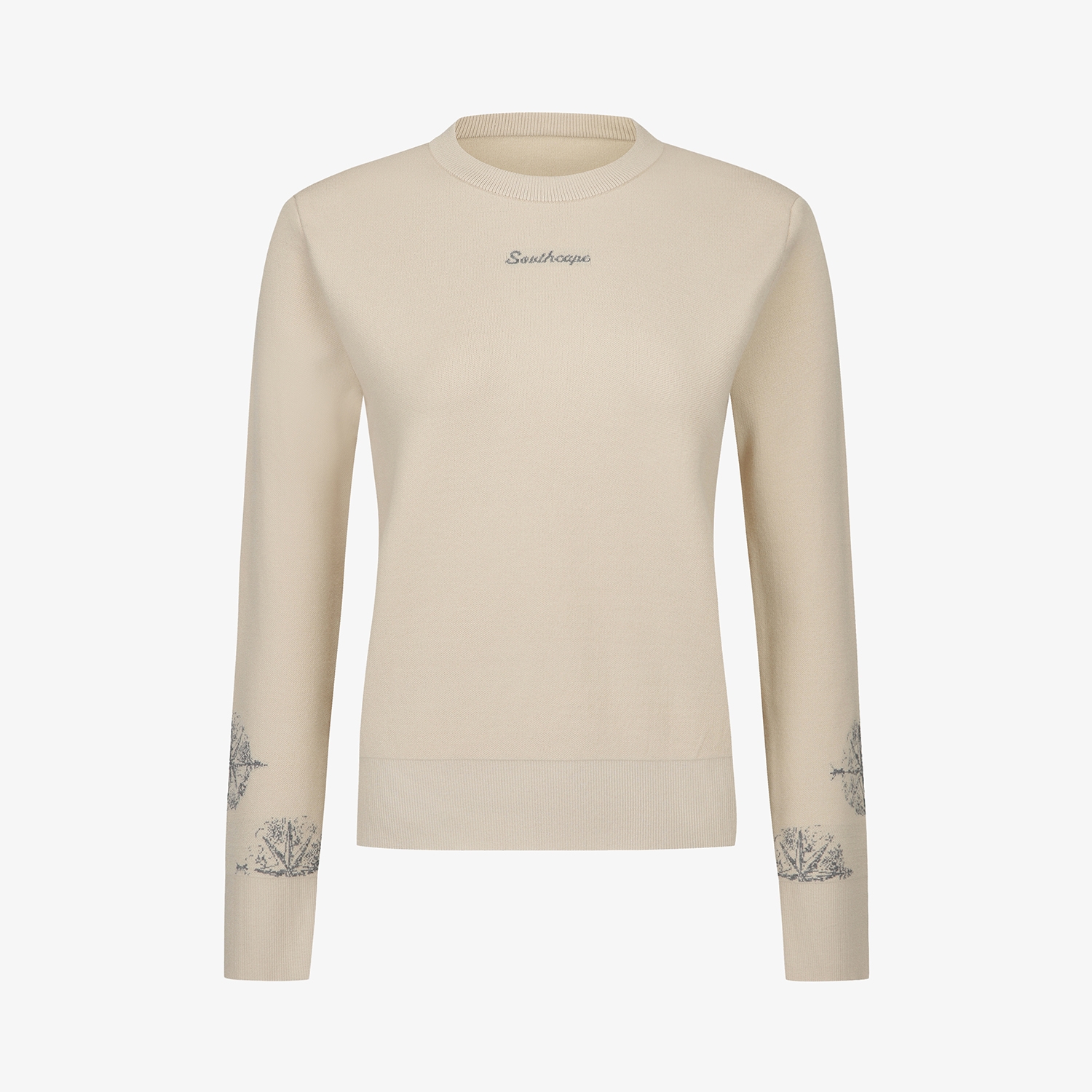 여성 사우스크로스 소매 로고 포인트 니트 풀오버_베이지