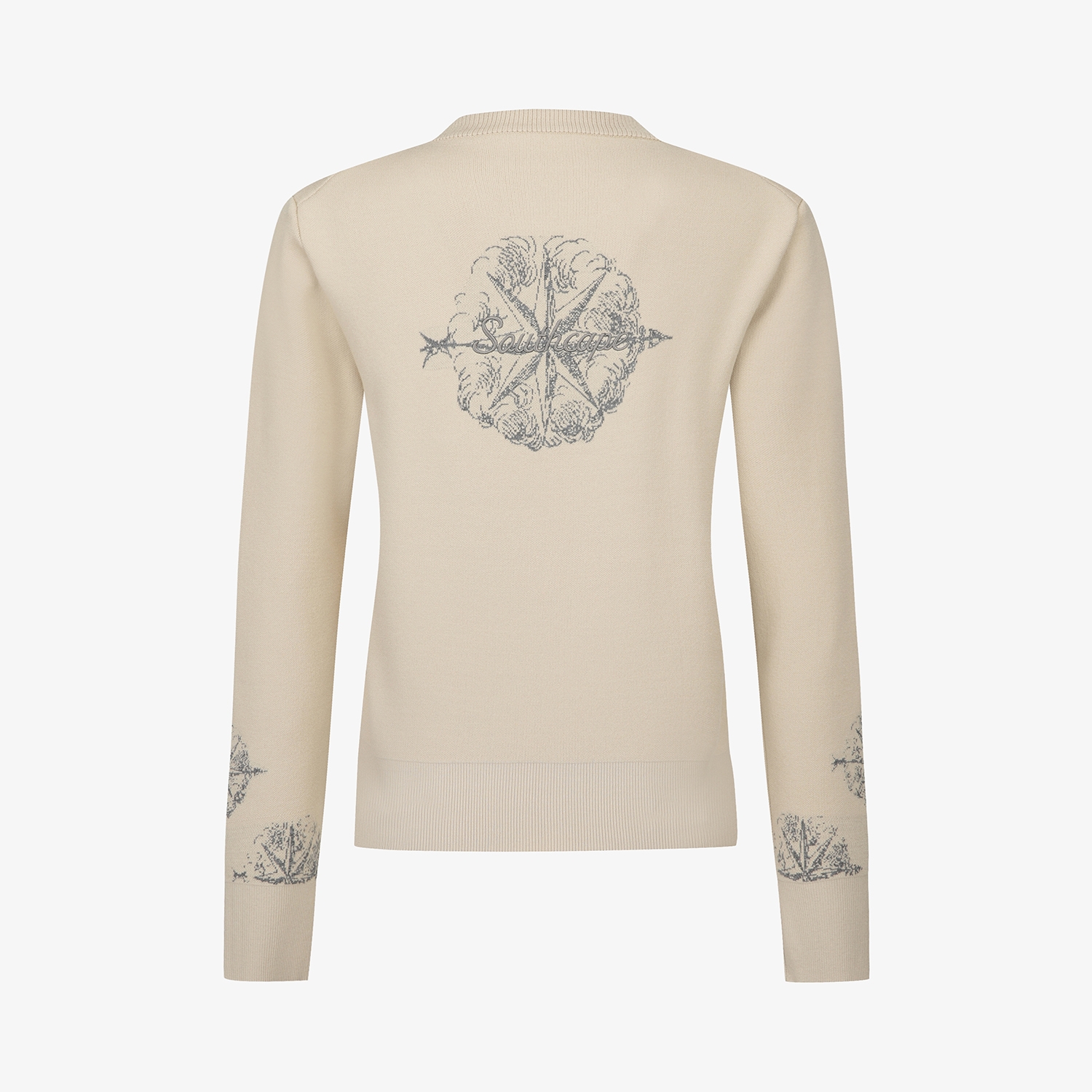 여성 사우스크로스 소매 로고 포인트 니트 풀오버_베이지