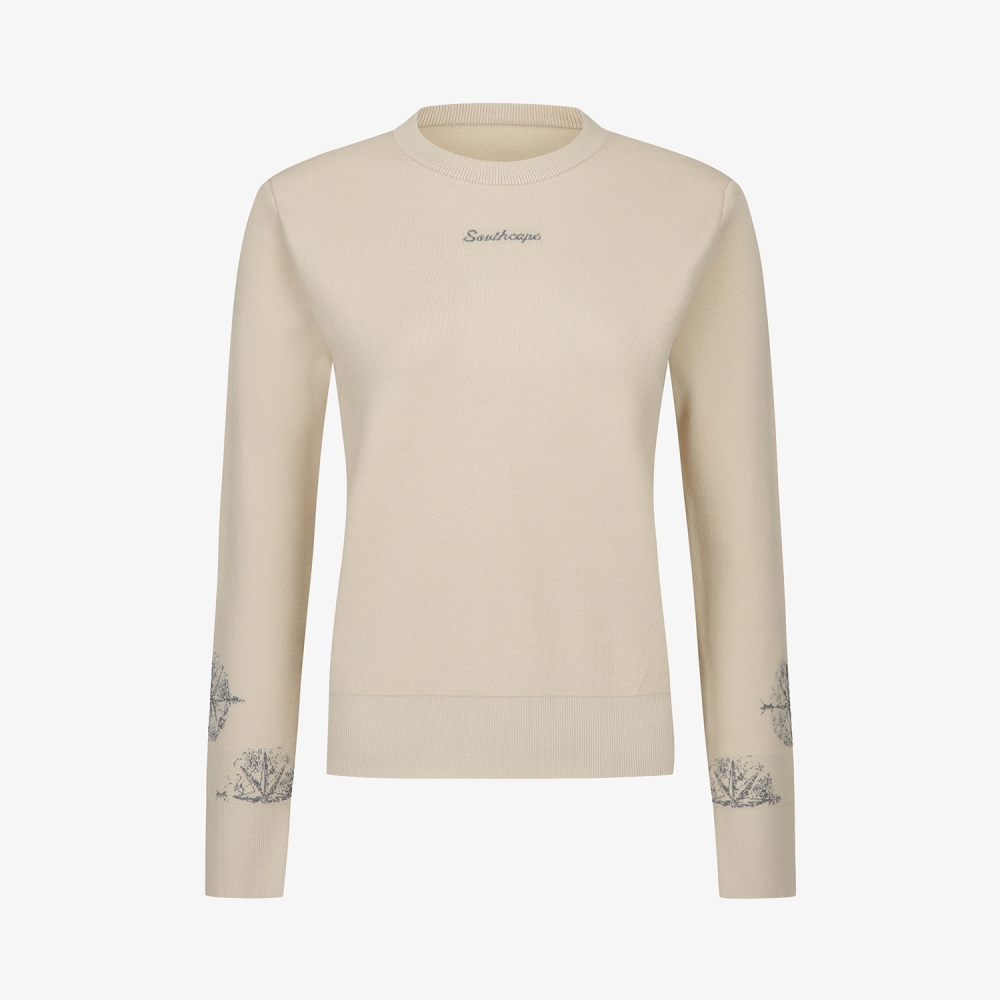 여성 사우스크로스 소매 로고 포인트 니트 풀오버_베이지