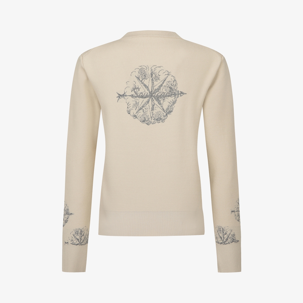 여성 사우스크로스 소매 로고 포인트 니트 풀오버_베이지