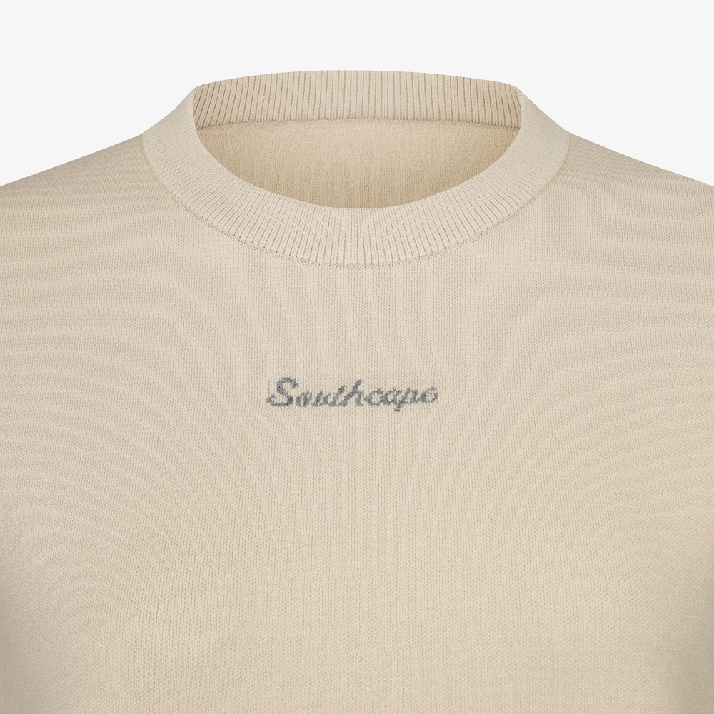 여성 사우스크로스 소매 로고 포인트 니트 풀오버_베이지