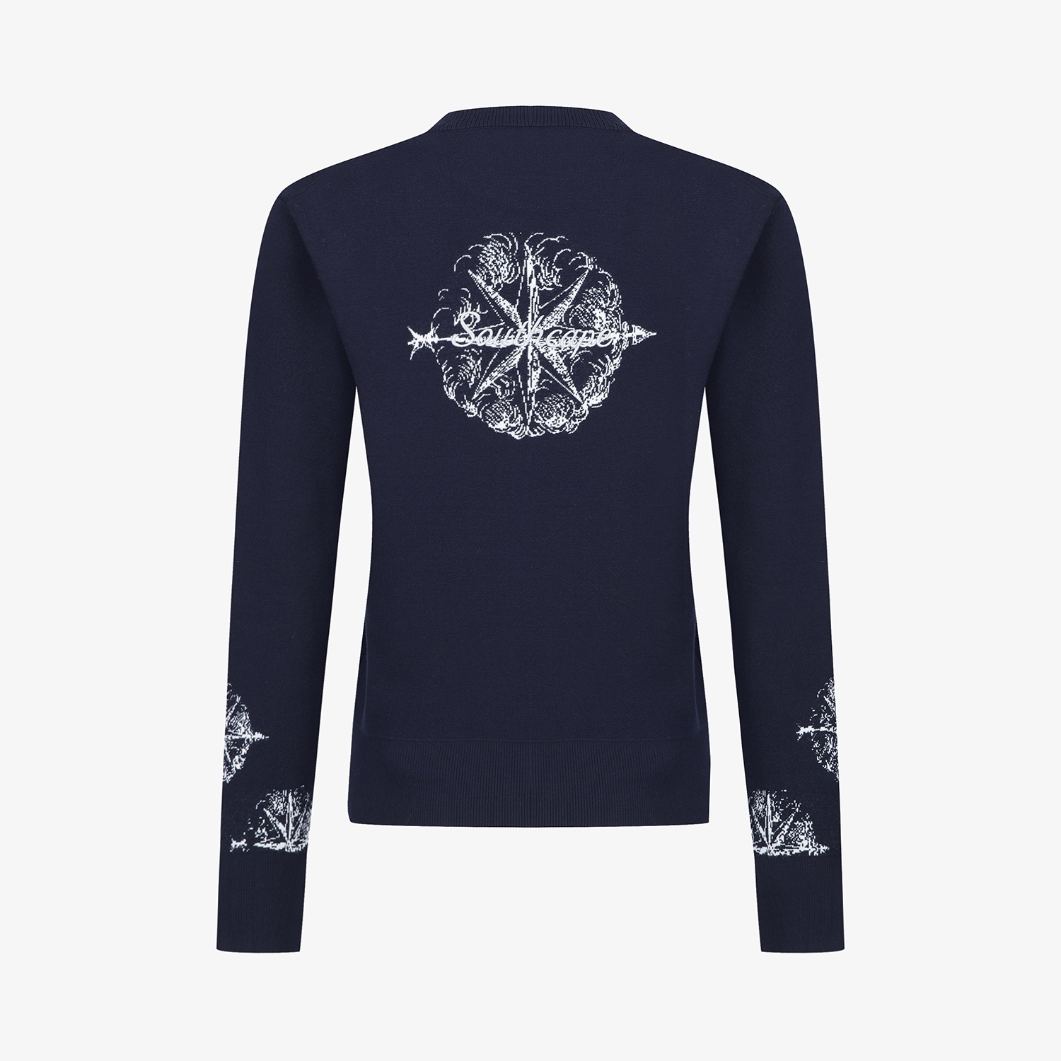 여성 사우스크로스 소매 로고 포인트 니트 풀오버_네이비