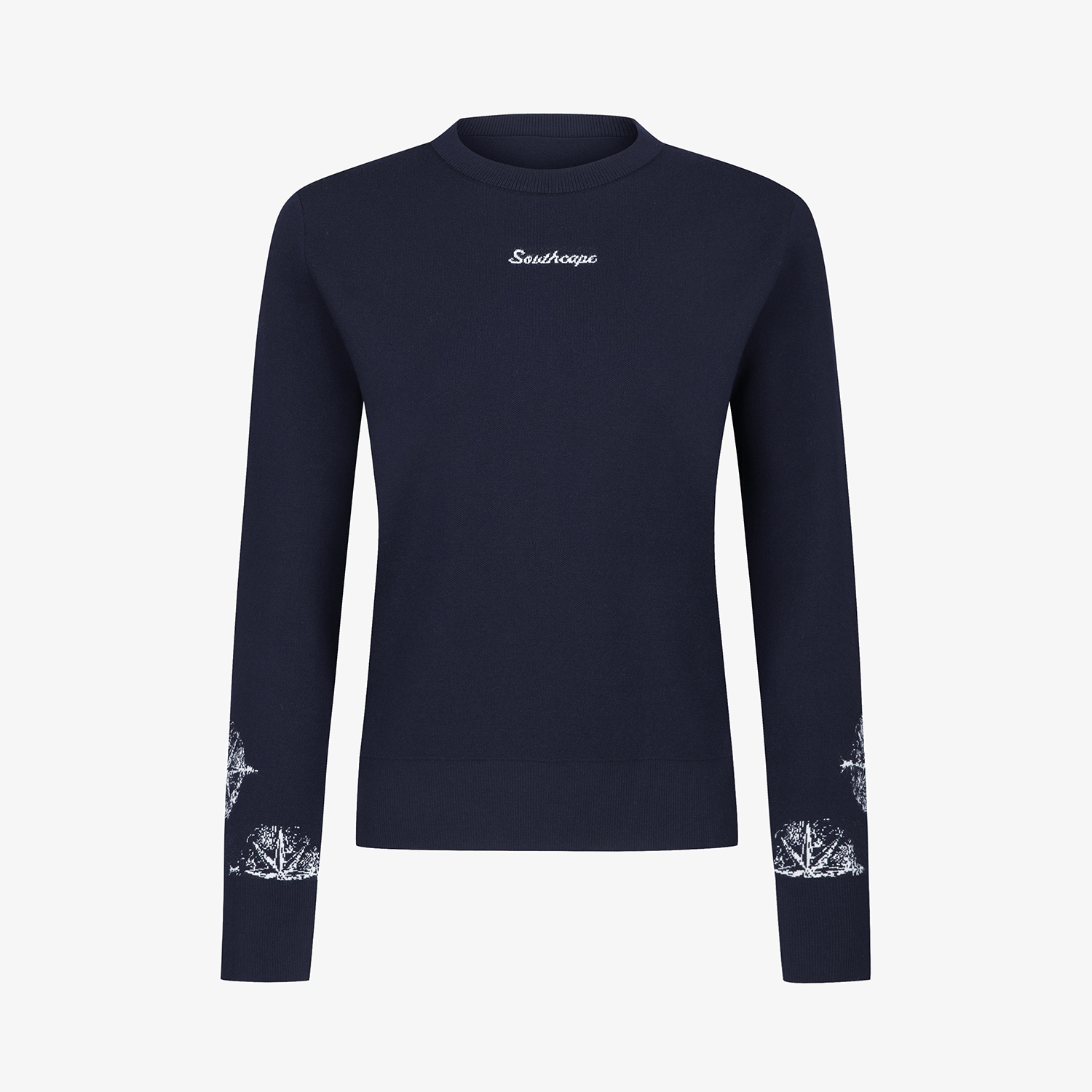 여성 사우스크로스 소매 로고 포인트 니트 풀오버_네이비