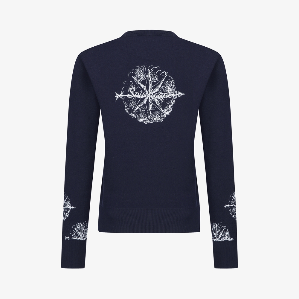 여성 사우스크로스 소매 로고 포인트 니트 풀오버_네이비