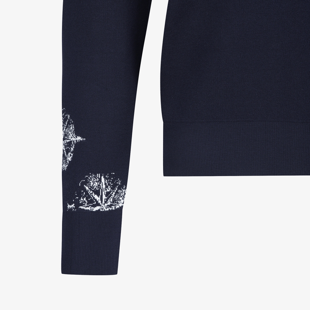 여성 사우스크로스 소매 로고 포인트 니트 풀오버_네이비