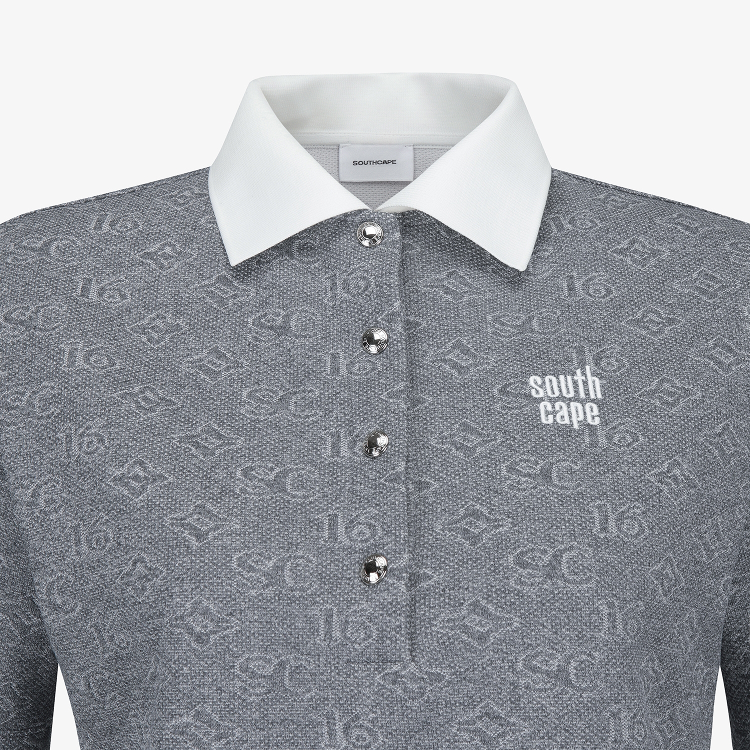 사우스케이프 여성 모노그램 패턴 자카드 카라 티셔츠_차콜 그레이