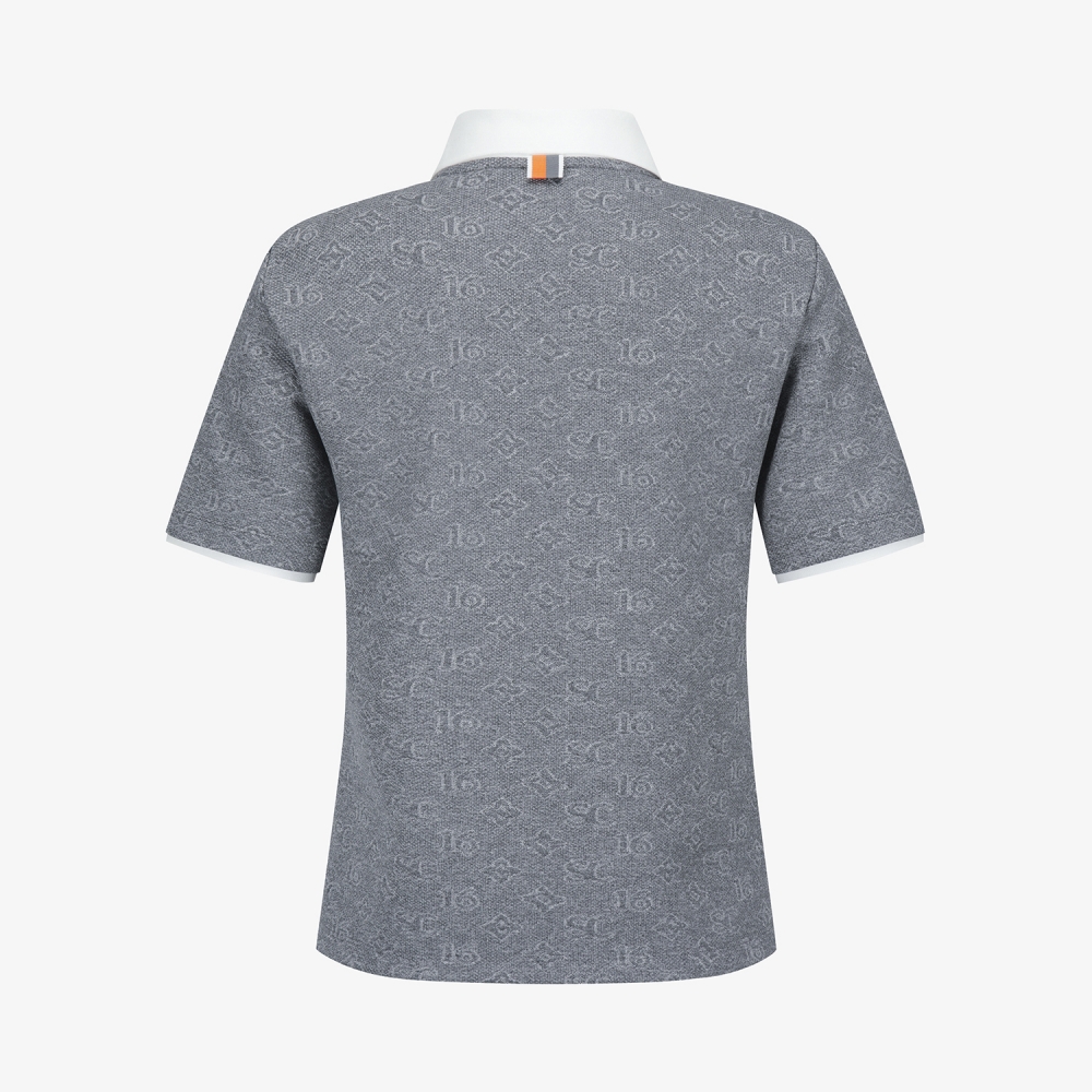 사우스케이프 여성 모노그램 패턴 자카드 카라 티셔츠_차콜 그레이