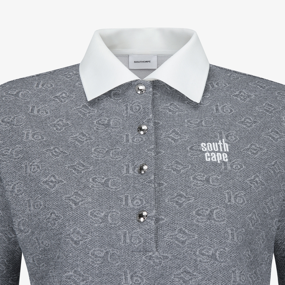 사우스케이프 여성 모노그램 패턴 자카드 카라 티셔츠_차콜 그레이