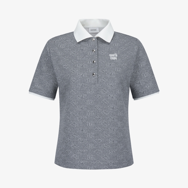 사우스케이프 여성 모노그램 패턴 자카드 카라 티셔츠_차콜 그레이