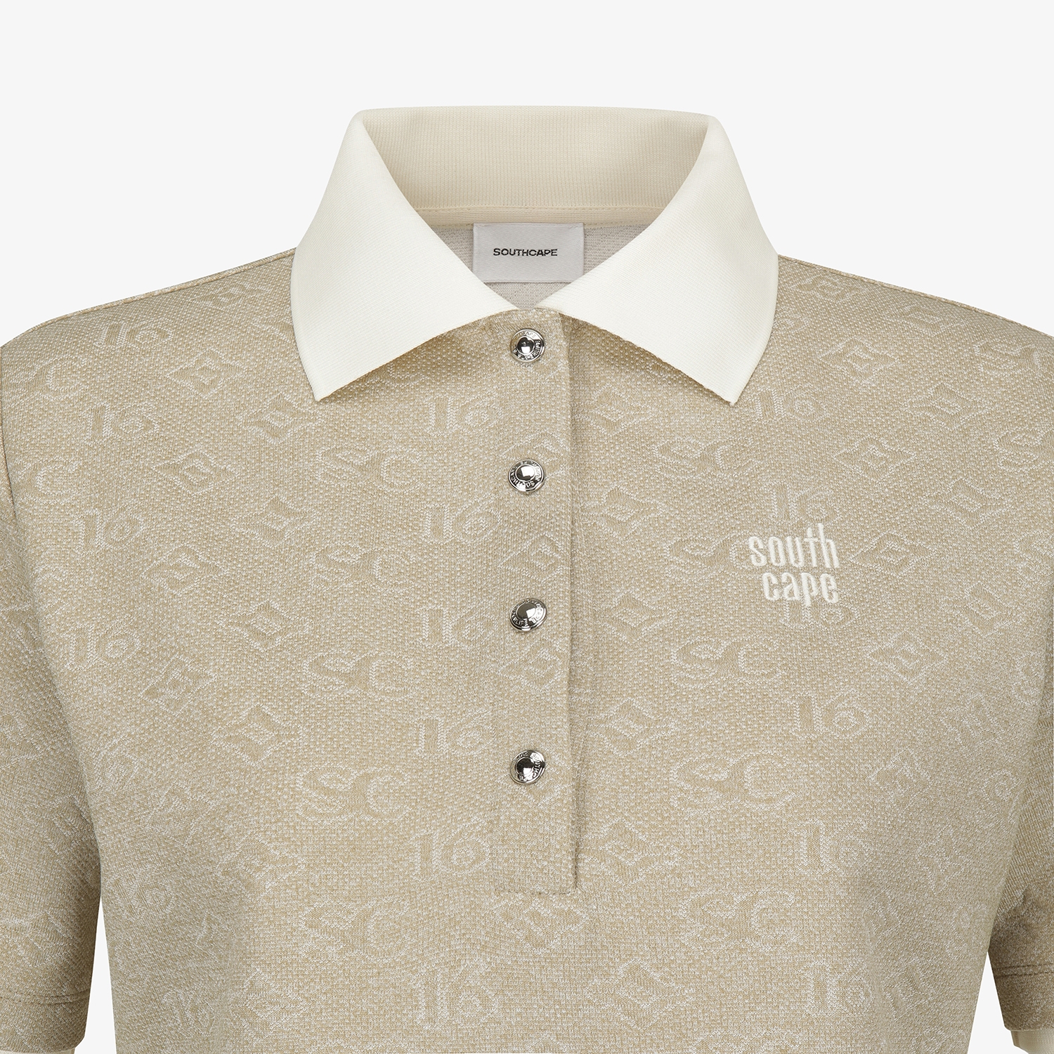 사우스케이프 여성 모노그램 패턴 자카드 카라 티셔츠_카키 베이지