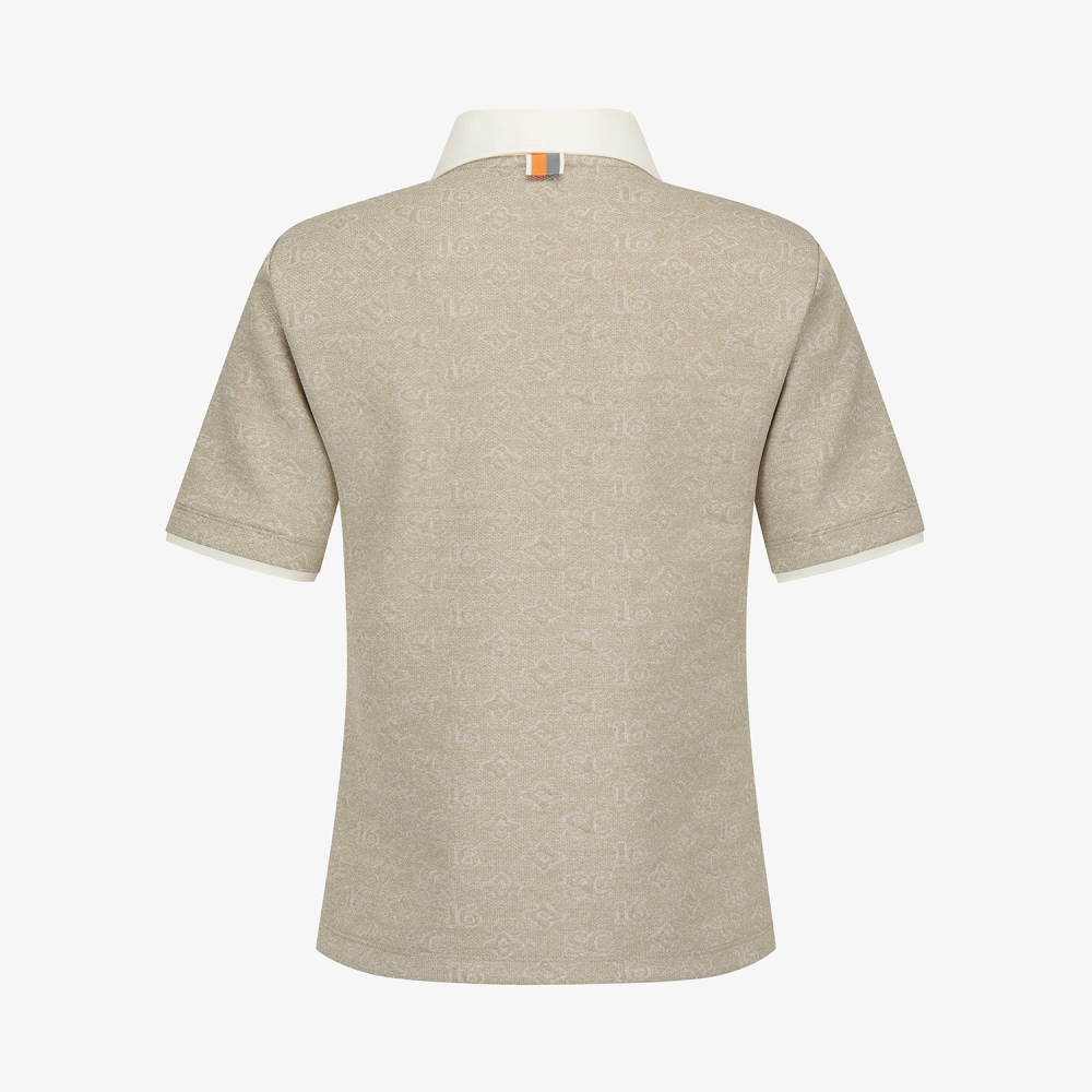 사우스케이프 여성 모노그램 패턴 자카드 카라 티셔츠_카키 베이지