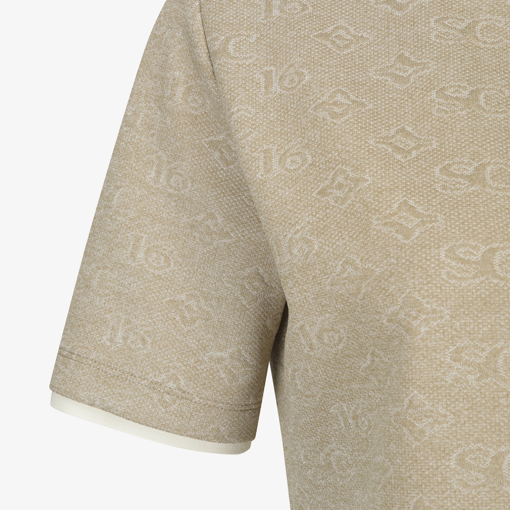사우스케이프 여성 모노그램 패턴 자카드 카라 티셔츠_카키 베이지
