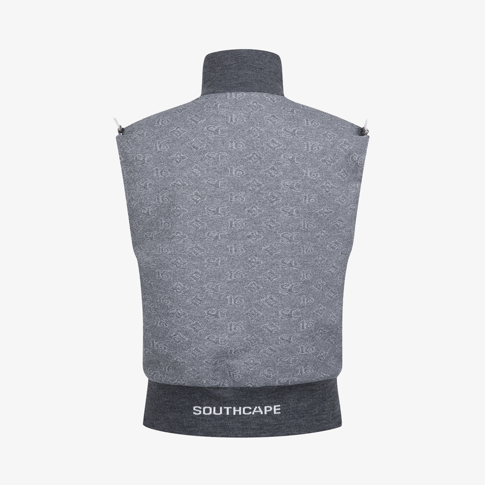 사우스케이프 여성 모노그램 패턴 자카드 리버시블 베스트_차콜 그레이