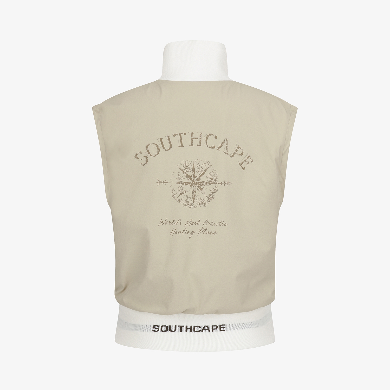 사우스케이프 여성 모노그램 패턴 자카드 리버시블 베스트_카키 베이지