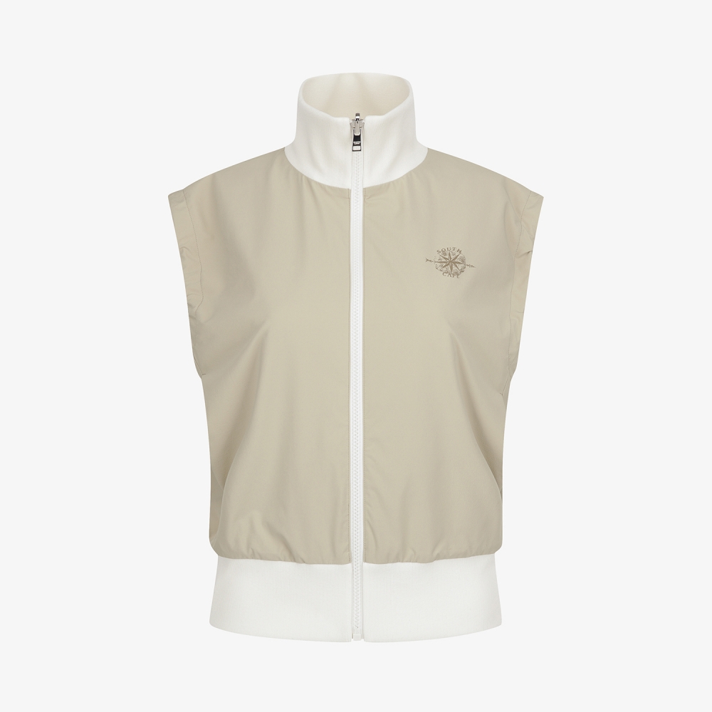 사우스케이프 여성 모노그램 패턴 자카드 리버시블 베스트_카키 베이지