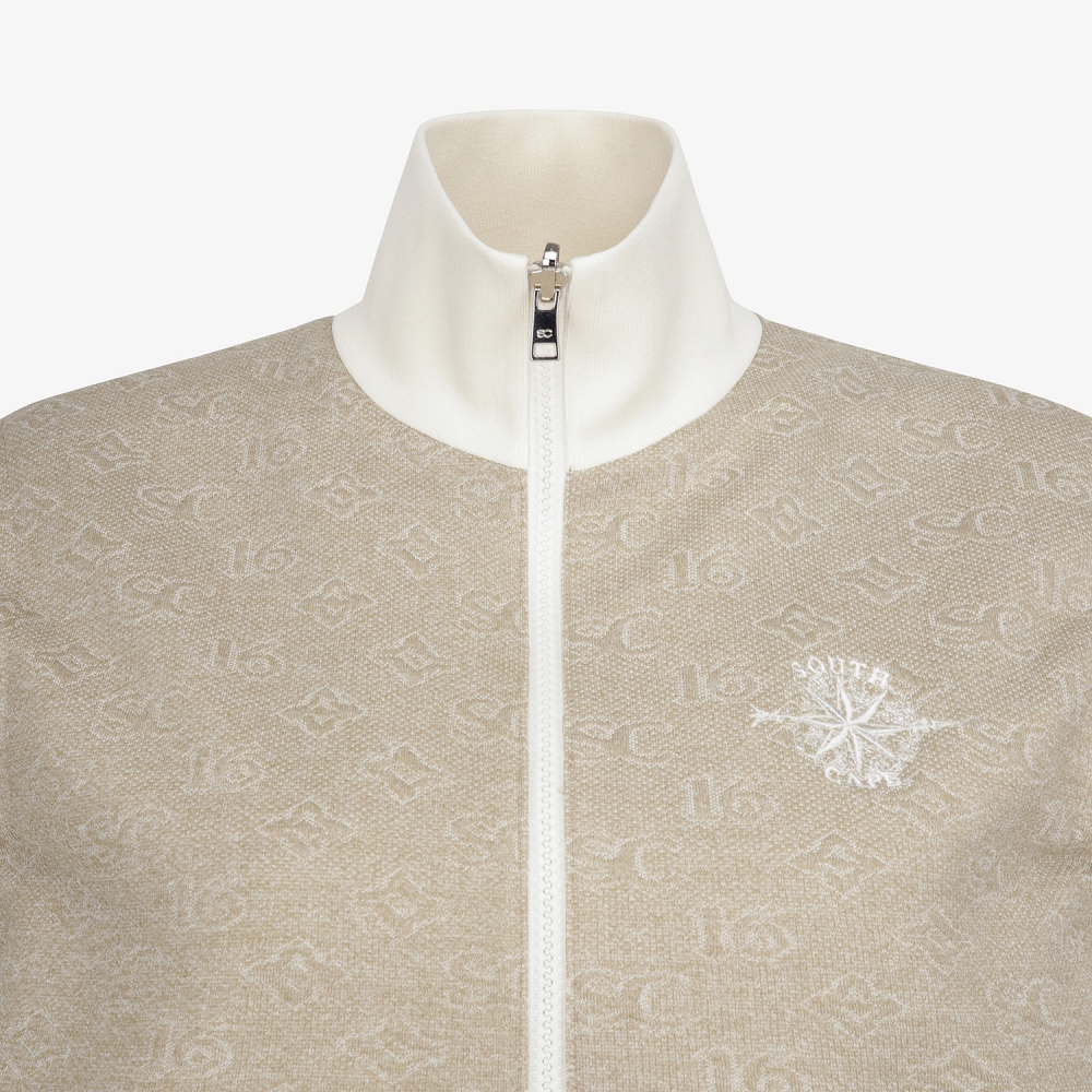 사우스케이프 여성 모노그램 패턴 자카드 리버시블 베스트_카키 베이지