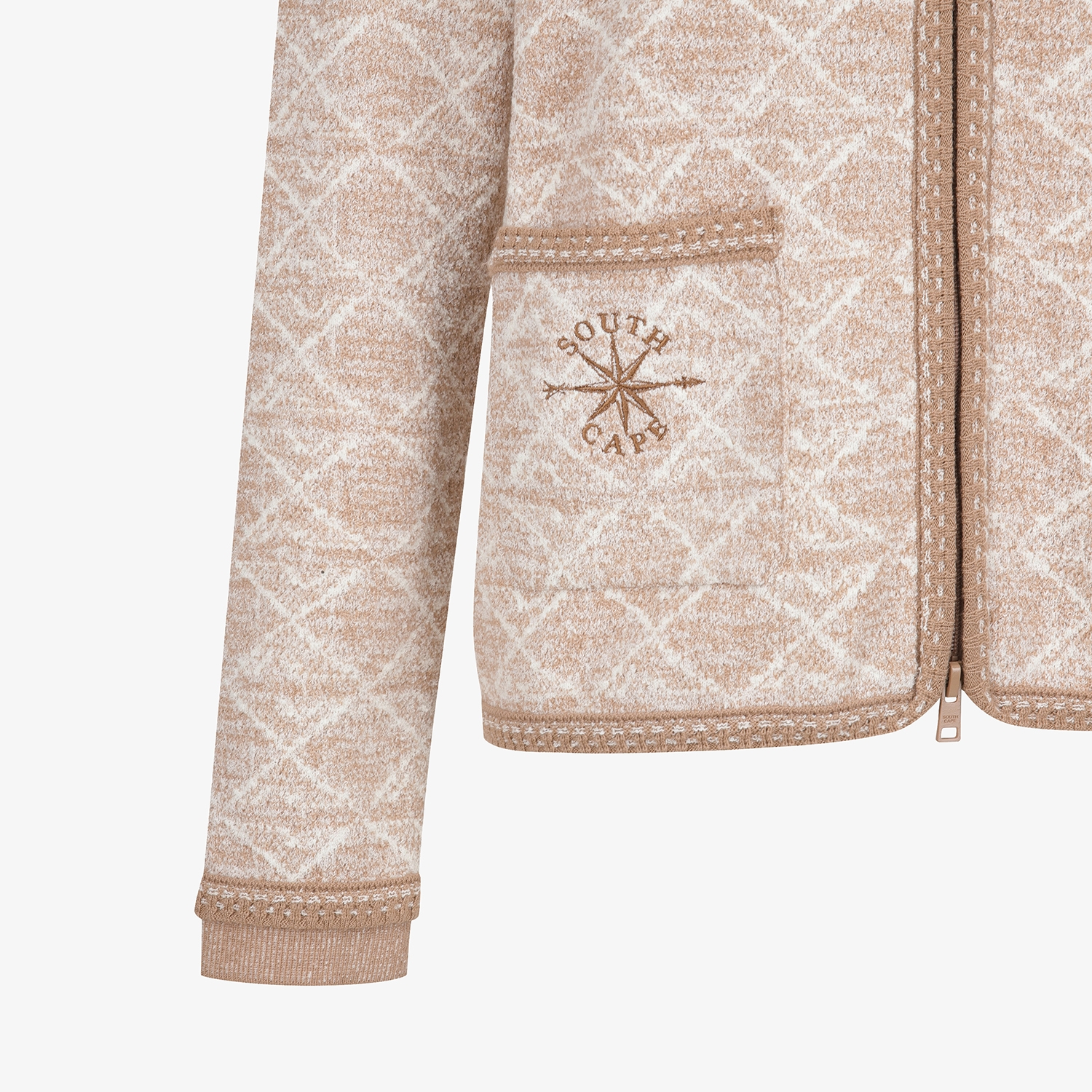 여성 사우스크로스 자카드 트위드 니트 집업 가디건_베이지