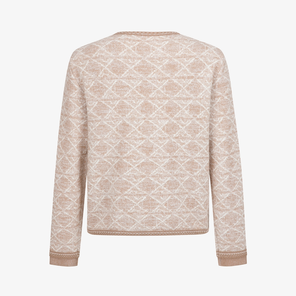 여성 사우스크로스 자카드 트위드 니트 집업 가디건_베이지