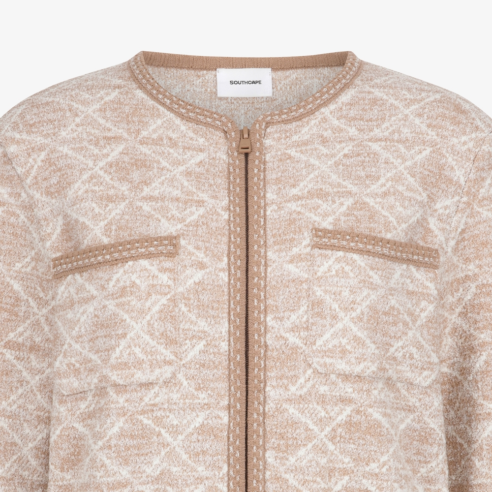 여성 사우스크로스 자카드 트위드 니트 집업 가디건_베이지