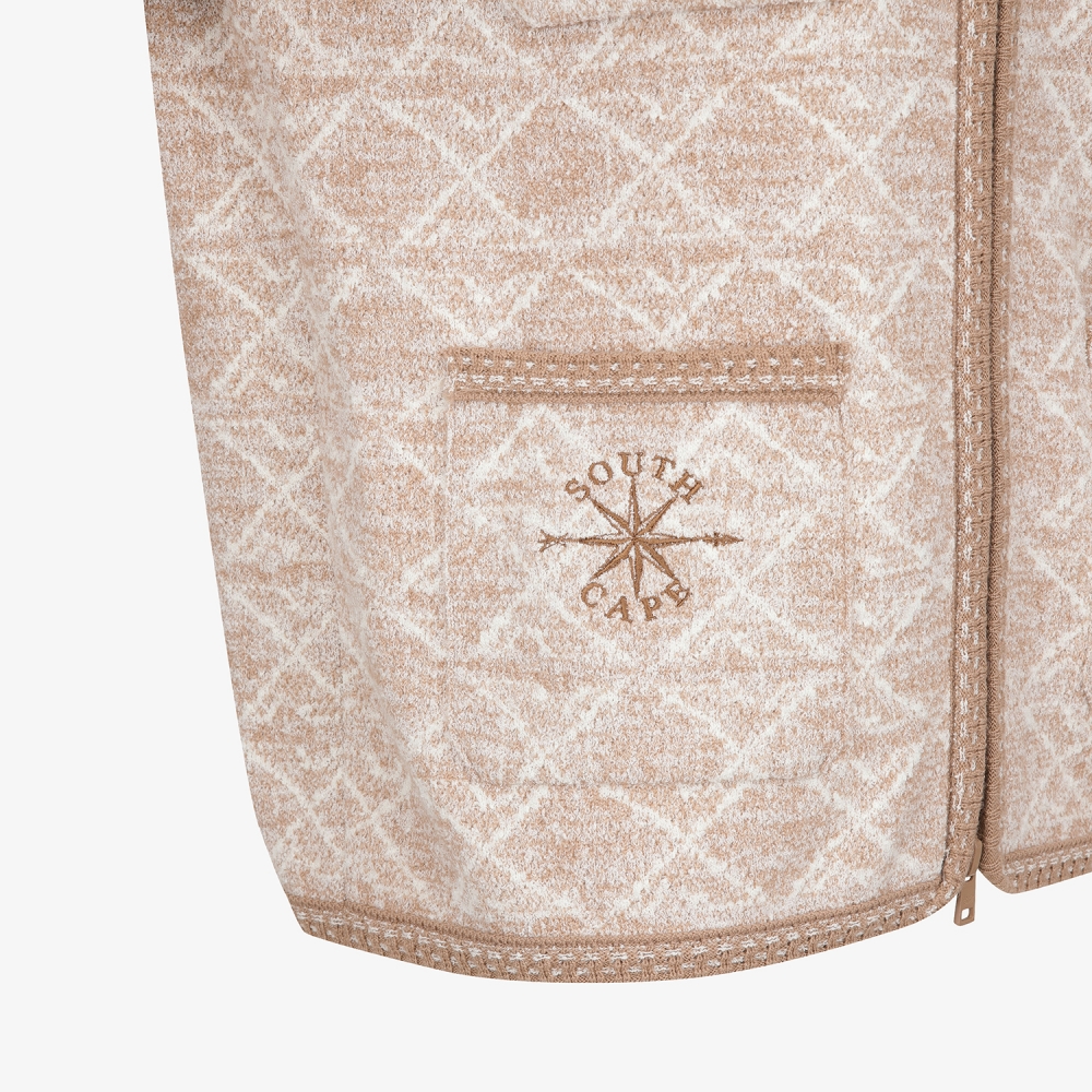 여성 사우스크로스 자카드 트위드 니트 집업 가디건_베이지