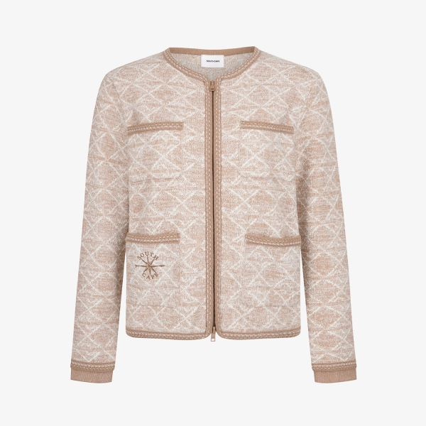 여성 사우스크로스 자카드 트위드 니트 집업 가디건_베이지